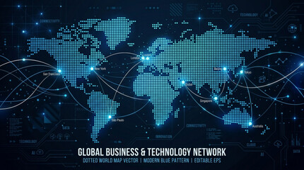 Global business and technology network with dotted world map © Mkhan