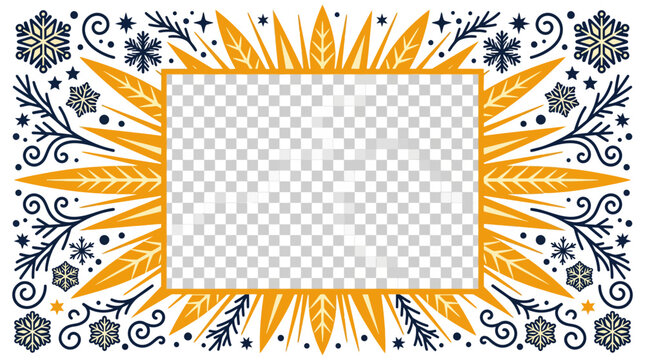 Festive Winter Snowflake Border Frame with Sunburst and Copy Space
