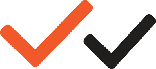 Orange and black check mark vector illustration symbol sign confirmation. © Minu