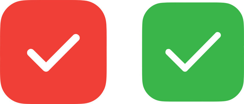 Check mark icons red green correct wrong right success failure complete vector illustration.