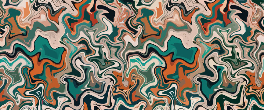 Swirling abstract pattern with vibrant green, orange, and cream colors