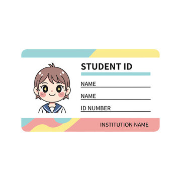 Cute Student ID Card Template with Kawaii Anime Girl Character Illustration
