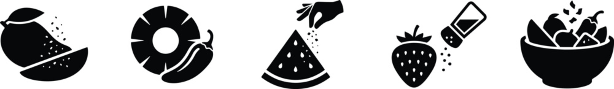 Black icons of fruits and food being seasoned