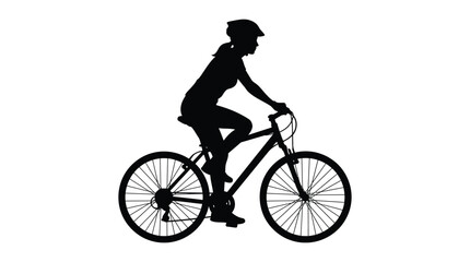 Fototapeta premium Cyclist Riding Mountain Bike Silhouette Against White Background