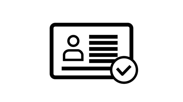 Animation of id card icon with check mark. Alpha channel, transparent background. 4K resolution