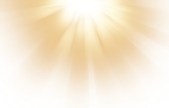 Abstract golden light rays background with glowing particles and lens flare effect, sunburst design element for celebration, luxury, or festive concepts isolated on transparent background