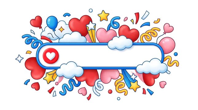 Celebration greeting card template with heart icons and decorative clouds