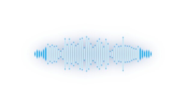 Abstract sound wave visualization, digital audio waveform, blue glowing equalizer bars isolated on transparent background