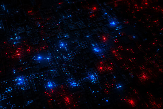 Glowing Blue and Red Lights in Dark Space