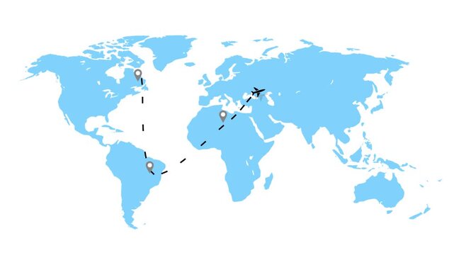 Airline Dashed Travel Line Animation on World Map | Air Route Flight Path Motion Graphics