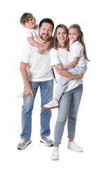 Fototapeta premium Portrait of happy family on white background