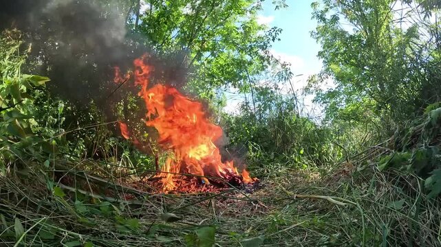 Air Pollution Burning Copper Wires with Toxic Black Smoke Outdoors