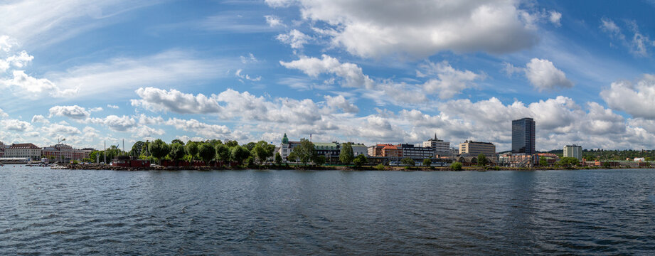 Jonkoping city skyline across Lake Vattern on a summer day
