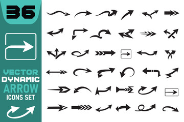 Obraz premium Set of thirty six black dynamic arrow icons for design