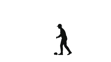 Fototapeta premium Golfer stands in a silhouette posture while preparing to strike a small ball on a plain white background surface.