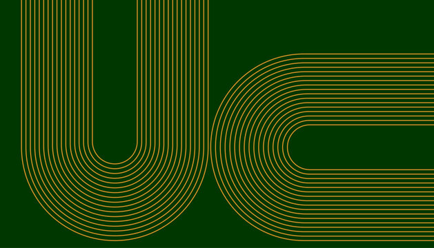 Abstract geometric background with golden lines forming u and c letters on a dark green background