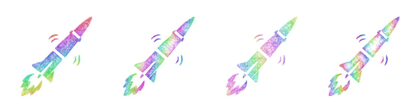 Multicolored sketch guided missile icon design set