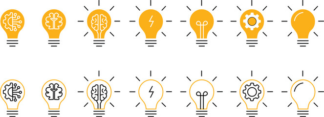Light bulb icon. thinkng, innovation, Idea light bulb icon. Inspiration creativity lamp icon © Vector studio