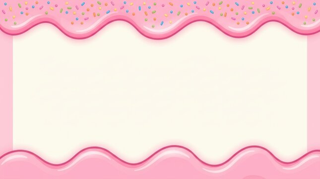 Pink donut glaze with colorful sprinkles border frame background