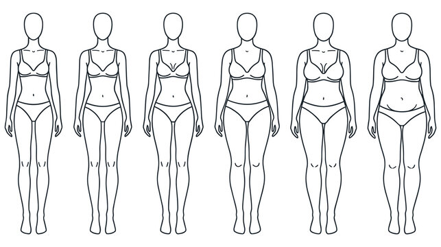 Female body shape types standing in underwear set icon.