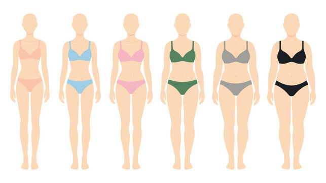 Diverse female body types and shapes in underwear set.