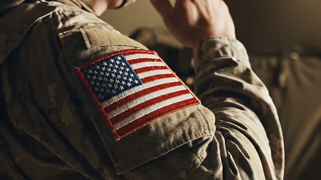 US Flag on Soldier Uniform.