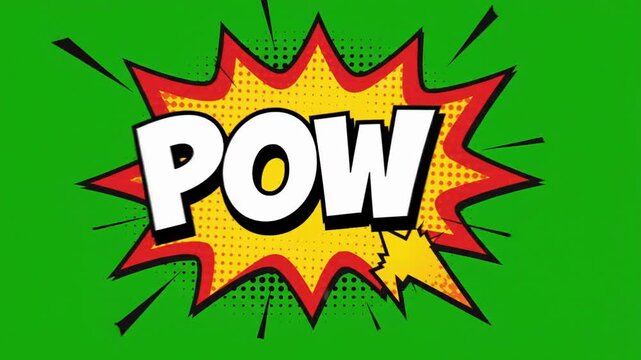Comic style explosion with the word pow in bold letters on vibrant green background