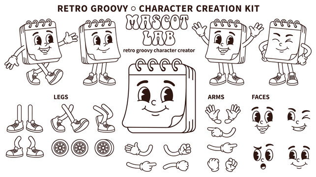 Retro mascot lab character builder for creative drawing.