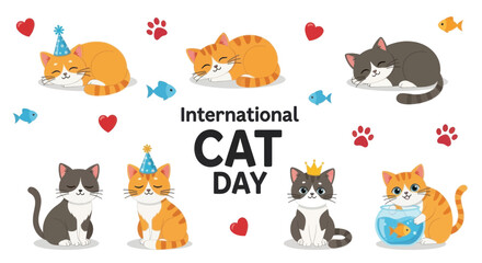 Obraz premium International cat day celebration with cute cartoon cats