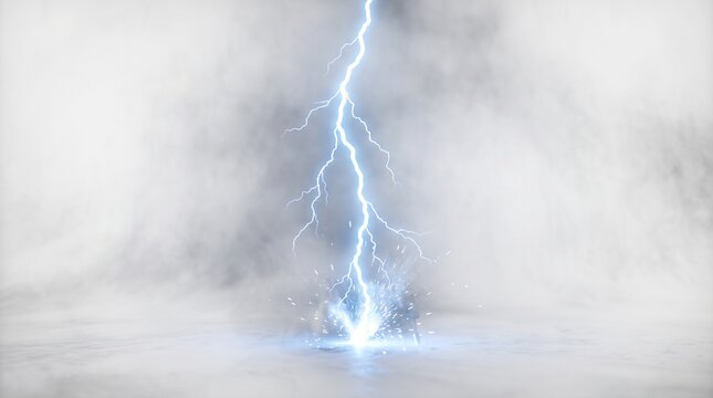 powerful electric lightning bolt strikes and thunderstorm effects set isolated on white white background white

