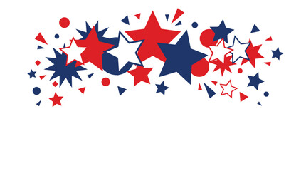 Fototapeta premium Festive decorative border featuring vibrant red white and blue star shapes on a clean background