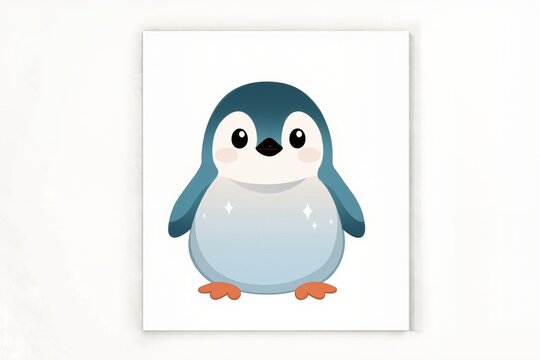 Illustration d'un adorable b&eacute;b&eacute; pingouin kawaii sur fond blanc, dessin enfantin mignon au style cartoon pour d&eacute;coration de chambre d'enfant, papeterie et cr&eacute;ations graphiques