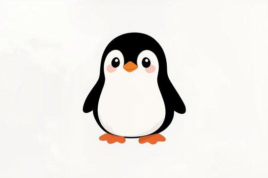 Illustration d'un adorable b&eacute;b&eacute; pingouin kawaii sur fond blanc, dessin enfantin mignon au style cartoon pour d&eacute;coration de chambre d'enfant, papeterie et cr&eacute;ations graphiques