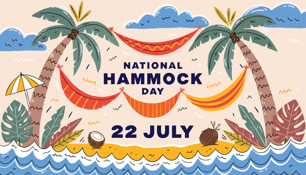 Colorful flat illustration celebrating national hammock day on twenty second july