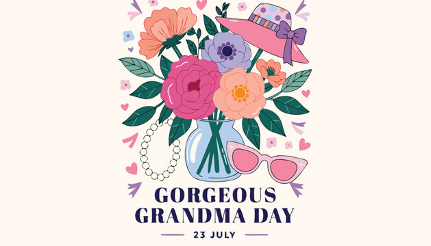 Beautiful floral bouquet illustration celebrating the lovely gorgeous grandma day holiday