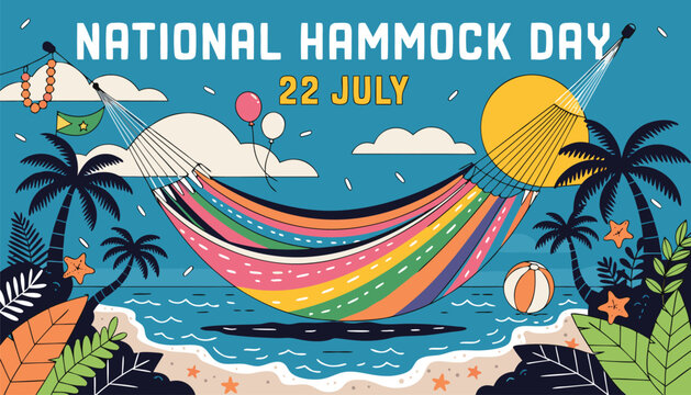 Colorful hammock illustration celebrating national hammock day on twenty second july