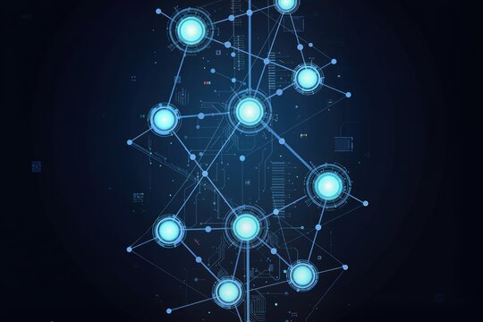 R&eacute;seau neuronal num&eacute;rique abstrait avec n&oelig;uds lumineux et connexions illustrant l&rsquo;intelligence artificielle, le machine learning, le cloud computing et la circulation des donn&eacute;es