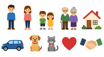 Naklejka premium Colorful flat design icons of family pets and home.