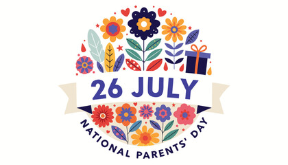 Fototapeta premium Colorful floral illustration celebrating the national parents day in July
