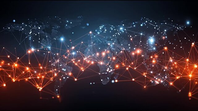 abstract professional business team people innovation connection of line from nail node to node on map background , networking concept innovative cyber security network, using interconnected nodes