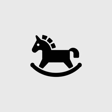 Black Silhouette of a Wooden Rocking Horse Toy.