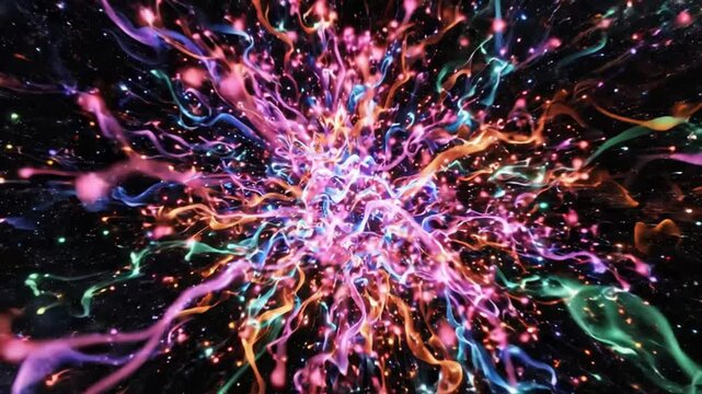 Abstract energy clash between blue and orange flames in space with sparks and stars