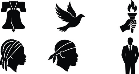 Black silhouettes of freedom symbols and people icons © NasimaAktar