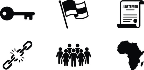 Juneteenth icons with key, flag, people, chain and africa map © NasimaAktar