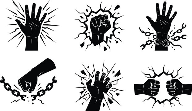 Black hand fists breaking free chains