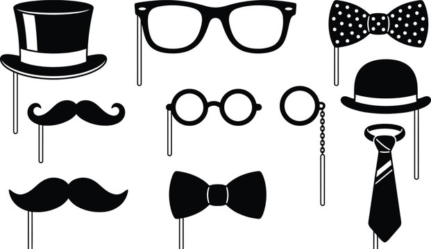 Black and white photo booth props on sticks