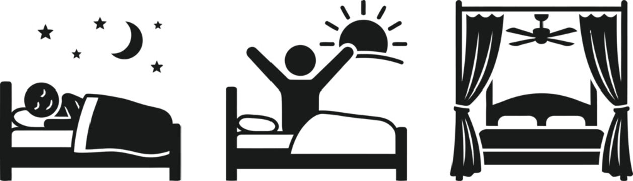 Black and white bedroom icons with people