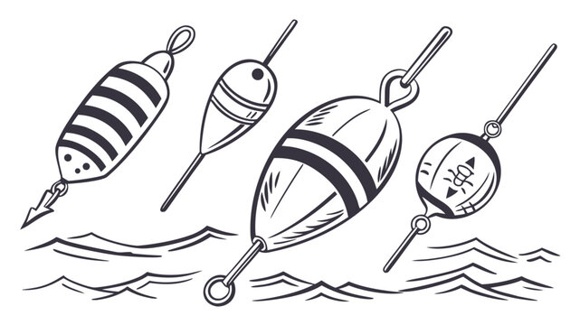 Vector illustration set of fishing floats and bobbers for angling, vector illustration
