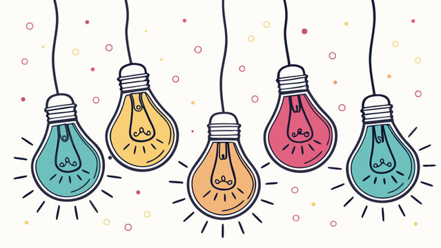 Vector illustration set of colorful hanging light bulbs