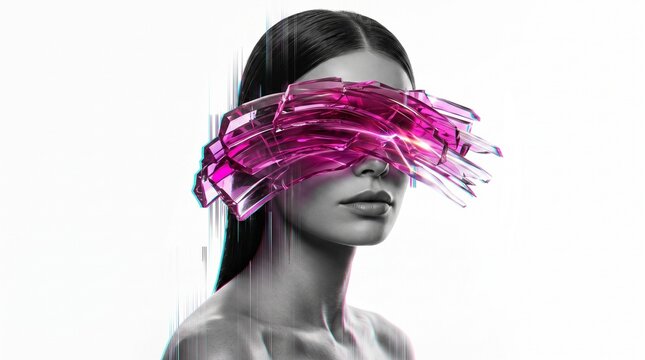 Woman with Futuristic Pink Neon Digital Glasses